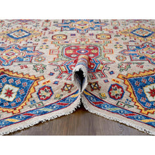 Load image into Gallery viewer, 9&#39;10&quot;x13&#39;10&quot; Camel with Navy Blue, Vegetable Dyes, Karajeh Heriz Geometric Design, Thick and Plush, Natural Wool, Supple Collection, Hand Knotted, Oversize Oriental Rug FWR506394