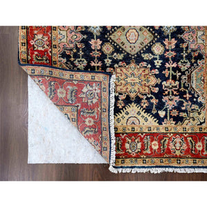 4'2"x6' Black and Red, Natural Dyes, Karajeh Design with All Over Pattern, Pure Wool, Hand Knotted, Oriental Rug FWR506424