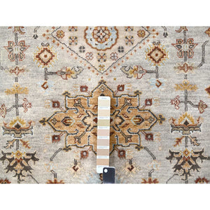 6'1"x11'10" Beige and Brown, Karajeh Design with Geometric Medallion, Hand Knotted, Vegetable Dyes, Extra Soft Wool, Wide Gallery Runner Oriental Rug FWR506454