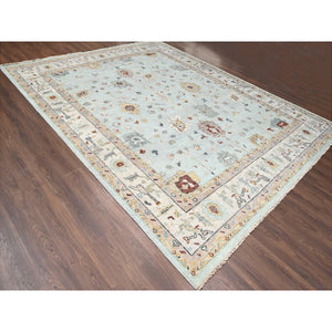 12'x14'10" Light Blue and Ivory, Hand Knotted, Oushak Inspired, Supple Collection, Soft and Plush, Sustainable, Oversize Oriental Rug FWR506460