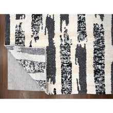 Load image into Gallery viewer, 10&#39;2&quot;x13&#39;7&quot; Ivory and Black, Organic Undyed Wool, Natural Dyes, Thick and Plush, Modern Erased Column Design, Hand Knotted, Oriental Rug FWR506658