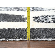 Load image into Gallery viewer, 10&#39;2&quot;x13&#39;7&quot; Ivory and Black, Organic Undyed Wool, Natural Dyes, Thick and Plush, Modern Erased Column Design, Hand Knotted, Oriental Rug FWR506658