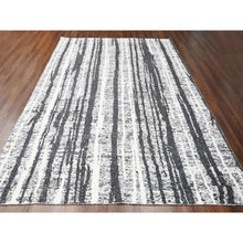Load image into Gallery viewer, 10&#39;x13&#39;8&quot; Ivory and Black, Plush Pile, Organic Undyed Wool, Modern Vertical Broken Stripe Design, Hand Knotted, Oriental Rug FWR506670