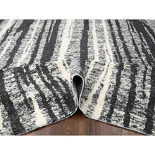 Load image into Gallery viewer, 10&#39;x13&#39;8&quot; Ivory and Black, Plush Pile, Organic Undyed Wool, Modern Vertical Broken Stripe Design, Hand Knotted, Oriental Rug FWR506670