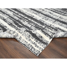Load image into Gallery viewer, 10&#39;x13&#39;8&quot; Ivory and Black, Plush Pile, Organic Undyed Wool, Modern Vertical Broken Stripe Design, Hand Knotted, Oriental Rug FWR506670