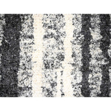 Load image into Gallery viewer, 10&#39;x13&#39;8&quot; Ivory and Black, Plush Pile, Organic Undyed Wool, Modern Vertical Broken Stripe Design, Hand Knotted, Oriental Rug FWR506670