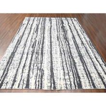 Load image into Gallery viewer, 12&#39;x14&#39;9&quot; Black with Ivory, Hand Knotted, Modern Vertical Broken Stripe Design, Organic Undyed Wool, Soft and Vibrant Pile, Oversize Oriental Rug FWR506676