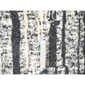12'x14'9" Black with Ivory, Hand Knotted, Modern Vertical Broken Stripe Design, Organic Undyed Wool, Soft and Vibrant Pile, Oversize Oriental Rug FWR506676