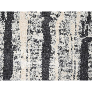 12'x14'9" Black with Ivory, Hand Knotted, Modern Vertical Broken Stripe Design, Organic Undyed Wool, Soft and Vibrant Pile, Oversize Oriental Rug FWR506676