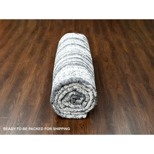 12'x14'9" Black with Ivory, Hand Knotted, Modern Vertical Broken Stripe Design, Organic Undyed Wool, Soft and Vibrant Pile, Oversize Oriental Rug FWR506676