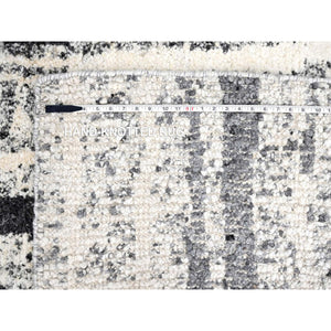 12'x14'9" Black with Ivory, Hand Knotted, Modern Vertical Broken Stripe Design, Organic Undyed Wool, Soft and Vibrant Pile, Oversize Oriental Rug FWR506676