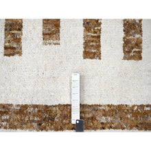 Load image into Gallery viewer, 12&#39;1&quot;x17&#39;9&quot; Leather Brown and Ivory, Pure Wool, Soft and Vibrant Pile, Minimalist Stripe Design, Hand Knotted, Oversized Oriental Rug FWR506772