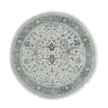 Load image into Gallery viewer, 5&#39;x5&#39; Chrome with Oxford Gray, Denser Weave, Oushak with Floral Motifs, Soft Wool, Hand Knotted, Round Oriental Rug FWR507024