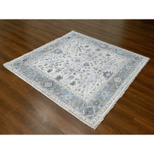 Load image into Gallery viewer, 6&#39;x6&#39; Chrome Gray, Vegetable Dyes, Oushak with Floral Motifs, Denser Weave, 100% Wool, Hand Knotted, Square Oriental Rug FWR507030