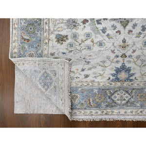 6'x6' Chrome Gray, Vegetable Dyes, Oushak with Floral Motifs, Denser Weave, 100% Wool, Hand Knotted, Square Oriental Rug FWR507030
