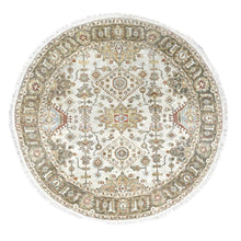Load image into Gallery viewer, 6&#39;x6&#39; Alabaster, Vegetable Dyes, Extra Soft Wool, Karajeh Design with Geometric Medallion, Hand Knotted, Round Oriental Rug FWR507156