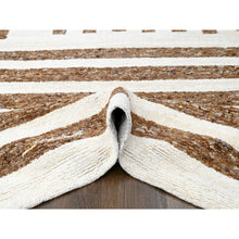 Load image into Gallery viewer, 12&#39;2&quot;x14&#39;10&quot; Leather Brown and Ivory, Natural Dyes, Pure Wool, Minimalist Stripe Design, Thick and Soft Pile, Hand Knotted, Oversized Oriental Rug FWR507252