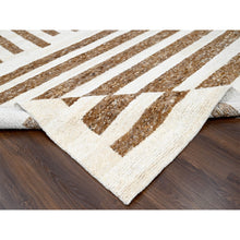 Load image into Gallery viewer, 12&#39;2&quot;x14&#39;10&quot; Leather Brown and Ivory, Natural Dyes, Pure Wool, Minimalist Stripe Design, Thick and Soft Pile, Hand Knotted, Oversized Oriental Rug FWR507252
