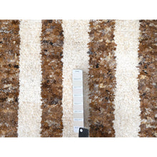 Load image into Gallery viewer, 12&#39;2&quot;x14&#39;10&quot; Leather Brown and Ivory, Natural Dyes, Pure Wool, Minimalist Stripe Design, Thick and Soft Pile, Hand Knotted, Oversized Oriental Rug FWR507252