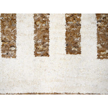 Load image into Gallery viewer, 12&#39;2&quot;x14&#39;10&quot; Leather Brown and Ivory, Natural Dyes, Pure Wool, Minimalist Stripe Design, Thick and Soft Pile, Hand Knotted, Oversized Oriental Rug FWR507252