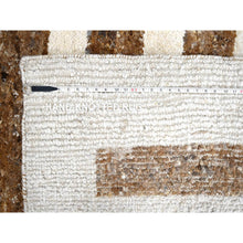 Load image into Gallery viewer, 12&#39;2&quot;x14&#39;10&quot; Leather Brown and Ivory, Natural Dyes, Pure Wool, Minimalist Stripe Design, Thick and Soft Pile, Hand Knotted, Oversized Oriental Rug FWR507252