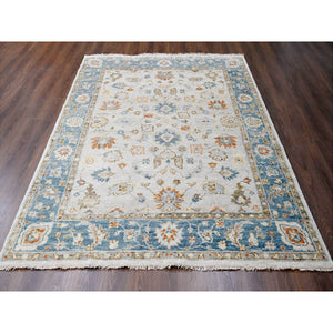 8'1"x9'9" Old Wood with Blue Sapphire, Hand Knotted, Oushak Inspired, Supple Collection, Tone on Tone, 100% Wool, Oriental Rug FWR507336