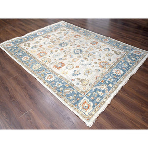8'1"x9'9" Old Wood with Blue Sapphire, Hand Knotted, Oushak Inspired, Supple Collection, Tone on Tone, 100% Wool, Oriental Rug FWR507336