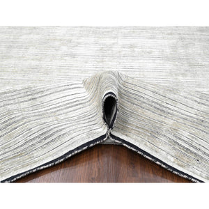 12'x18'1" Taupe with Stout Black, Modern Textured and Variegated Line Design, Hand Loomed, 100% wool, Oversized Oriental Rug FWR507480