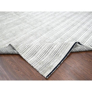 12'x18'1" Taupe with Stout Black, Modern Textured and Variegated Line Design, Hand Loomed, 100% wool, Oversized Oriental Rug FWR507480