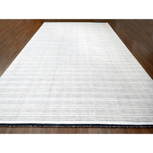 12'x18'1" Smoky White with Cynical Black, 100% wool, Hand Loomed, Modern Textured and Variegated Line Design, Oversized Oriental Rug FWR507492