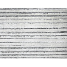 Load image into Gallery viewer, 12&#39;x18&#39;1&quot; Smoky White with Cynical Black, 100% wool, Hand Loomed, Modern Textured and Variegated Line Design, Oversized Oriental Rug FWR507492