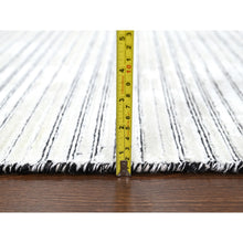 Load image into Gallery viewer, 12&#39;x18&#39;1&quot; Smoky White with Cynical Black, 100% wool, Hand Loomed, Modern Textured and Variegated Line Design, Oversized Oriental Rug FWR507492