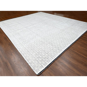 14'x16'1" Lexicon White, Hand Loomed, 100% wool, Modern Textured and Roman Tile Design, Oversized Oriental Rug FWR507522