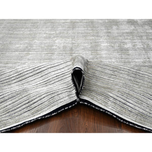 14'x16'2" Taupe with Pastel Black, Modern Textured and Variegated Line Design, Hand Loomed, 100% wool, Oversized Oriental Rug FWR507552