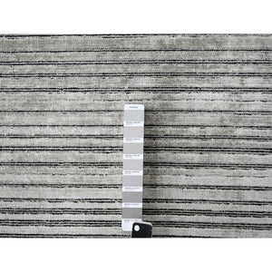 14'x16'2" Taupe with Pastel Black, Modern Textured and Variegated Line Design, Hand Loomed, 100% wool, Oversized Oriental Rug FWR507552