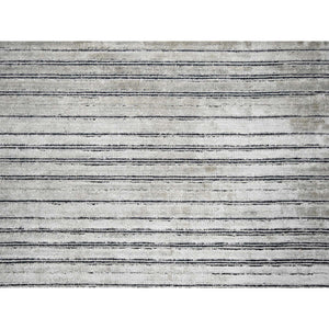 14'x16'2" Taupe with Pastel Black, Modern Textured and Variegated Line Design, Hand Loomed, 100% wool, Oversized Oriental Rug FWR507552