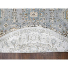 Load image into Gallery viewer, 6&#39;x6&#39; Lavender Gray, Hand Knotted, Vegetable Dyes, Karajeh Design with Geometric Medallion, Extra Soft Wool, Round Oriental Rug FWR507834