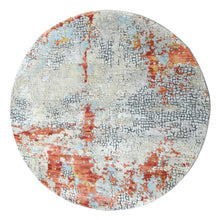 Load image into Gallery viewer, 5&#39;x5&#39; Ash Gray, Abstract with Fire Mosaic Design, Wool and Silk, Hand Knotted, Round Oriental Rug FWR507948