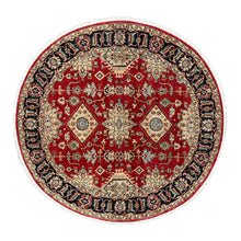 Load image into Gallery viewer, 6&#39;2&quot;x6&#39;2&quot; Maroon Red, Karajeh Design with Geometric Medallions, Pure Wool, Hand Knotted, Round Oriental Rug FWR507966