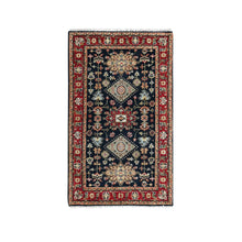 Load image into Gallery viewer, 3&#39;2&quot;x5&#39; Denim Black, Karajeh Design with All Over Pattern, Vegetable Dyes, Soft Pile, Pure Wool, Hand Knotted, Oriental Rug FWR507972