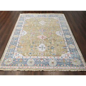 7'10"x9'10" Old Moss Green, Oushak Design, Supple Collection, Plush and Lush, Soft Pile, Organic Wool, Hand Knotted, Oriental Rug FWR508044