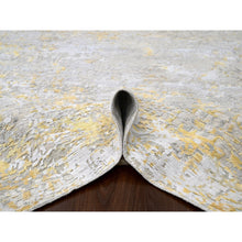 Load image into Gallery viewer, 7&#39;10&quot;x9&#39;9&quot; Pale Yellow, Wool and Silk, Hand Knotted, Abstract Design, Hi-Low Pile, Oriental Rug FWR508062