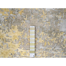 Load image into Gallery viewer, 7&#39;10&quot;x9&#39;9&quot; Pale Yellow, Wool and Silk, Hand Knotted, Abstract Design, Hi-Low Pile, Oriental Rug FWR508062