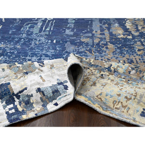 13'9"x17'9" Space Cadet Blue, Mosaic Design, Wool and Silk, Hand Knotted, Oversized Oriental Rug FWR508080