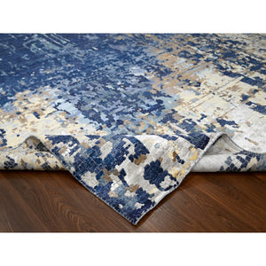 13'9"x17'9" Space Cadet Blue, Mosaic Design, Wool and Silk, Hand Knotted, Oversized Oriental Rug FWR508080
