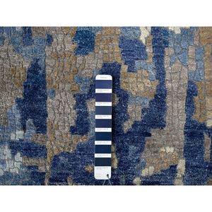 13'9"x17'9" Space Cadet Blue, Mosaic Design, Wool and Silk, Hand Knotted, Oversized Oriental Rug FWR508080