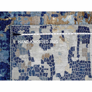 13'9"x17'9" Space Cadet Blue, Mosaic Design, Wool and Silk, Hand Knotted, Oversized Oriental Rug FWR508080