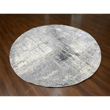 Load image into Gallery viewer, 9&#39;10&quot;x9&#39;10&quot; Cloud Gray, Hand Knotted, Abstract with Mosaic Design, Wool and Silk, Round Oriental Rug FWR508086