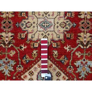 9'3"x9'3" Maroon Red, Hand Knotted, Karajeh Design with Geometric Medallions, Natural Wool, Round Oriental Rug FWR508098