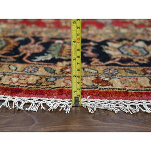9'3"x9'3" Maroon Red, Hand Knotted, Karajeh Design with Geometric Medallions, Natural Wool, Round Oriental Rug FWR508098
